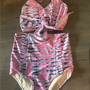 Kortni Jeane Pink and Gray Kids Swim Bikini